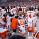 A group of Cleveland Browns players kneel in a circle in protest during the national anthem prior to a preseason game against the New York Giants at FirstEnergy Stadium in Cleveland on Aug. 21, 2017. (Joe Robbins/Getty Images)